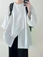 INCERUN Heren Shirts Onregelmatige Schuine Knopen Ronde Hals Top Shirt Lange Mouw Dagelijkse Shirts Casual Losse Herenkl