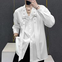 INCERUN Heren Stropdas Design Lange Mouw Shirt Casual Effen Kleur Mode Ontwerp Heren Top Losse Pasvorm