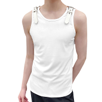 INCERUN Heren Tank Top Mode Leren Schouderband Ontwerp Effen Kleur Gebreid Vest Zomer Mouwloze Heren Ondershirts