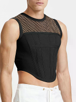 INCERUN Heren Tank Top Patchwork Elastische Gebogen Zoom Mouwloze Streetwear Tanks Mode Casuale Herenkleding