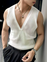 INCERUN Heren Tank Tops V hals Gaas Gebreide Mouwloze Hemden Streetwear Tanks Mode Casual Heren Bovenkleding