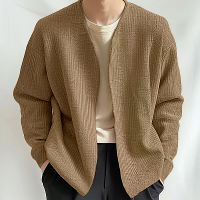 INCERUN Heren Textured Casual Lange Mouw Jacket Kraagloze Cardigan Jacket Jas Grote Maat voor Grote Mannen S 5XL