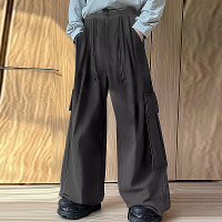 INCERUN Heren Textured Comfortabele Rechte Pantalon Effen Kleur Casual Wijd Beenzijde Broek Mannelijk S 5XL