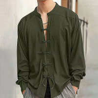 INCERUN Heren V Hals Lange Mouwen Shirt Mode Effen Kleur Vetersluiting Top Shirt voor Mannen