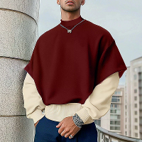 INCERUN Heren Valse Twee Delige Patchwork Lange Mouwen Pullover Hoodies Comfortabele Crew Neck Top voor Mannen