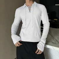 INCERUN Heren Vetersluiting Korte V hals Lange Mouw T shirt Comfortabele Zachte Stof Effen Kleur T shirt Top voor Mannen