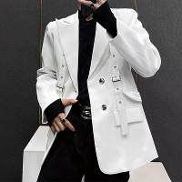 INCERUN Heren Vetersluiting Ontwerp Lange Mouw Blazer Mode Lose Fit Effen Kleur Casual Kostuum voor Mannen