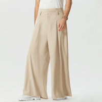 INCERUN Herenbroek Effen Kleur Loszittende Hoge Taille Gebonden Rechte Pijp Broek voor Heren Casual Comfortabele Mannenb