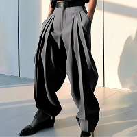 INCERUN Herenbroek Geplooide effen kleur broek Casual Trendy Koreaanse geplooide effen kleur casual broek