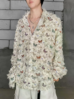 INCERUN Herenoverhemd Vlinderprint Kwastoverhemden Modieus Feestje Lange Mouw Revers Bovenkant Zomerse Casual herenkledi