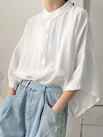 INCERUN Herenshirt effen kleur met opstaande kraag Zomerse losse pasvorm Shirt met halflange mouw Herenkleding Shirts