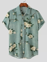 Katoenen Linnen Etnische Bloemen Print Shirt