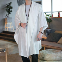 INCERUN Mannen Chinese Stijl Eenvoudige Gewatteerde Poncho Jas Lange Mouwen Cardigan Losse Pasvorm Effen Kleur Lange Gew