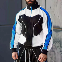 INCERUN Mannen Contrastkleur Print Half Zip Lange Mouw Hoodie Sport Staande Kraag Pullover Hoodies