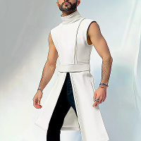 INCERUN Mannen Effen Kleur Split Ontwerp Mouwloze T Shirt Mode Halve Col Top voor Mannen