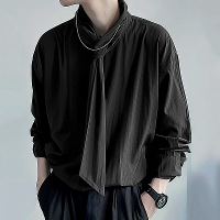 INCERUN Mannen Effen Kleur Stropdas Ontwerp Lange Mouwen Shirt Mode Casual Top Shirt voor Mannen
