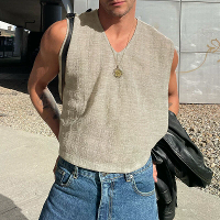 INCERUN Mannen Effen Textuur V Hals Mouwloos Tanktop Comfortabele Koele Vest Top