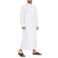 INCERUN Mannen Jubba Thobe Effen Kleur Lange Mouw Mode Dunne Gewaden Kaftan Staande Kraag Islamitische Arabische Mannen