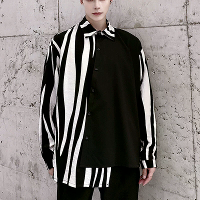 INCERUN Mannen Patches Zebra Stripe Shirt Mode Schuin Pat Placket Casual Revers Lange Mouwen Shirt Losse Grote Maat Shir