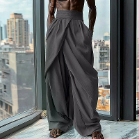INCERUN Mannen Rimpel Kruis Design Broek Mode Effen Kleur Hoge Taille Casual Lange Broeken voor Mannen