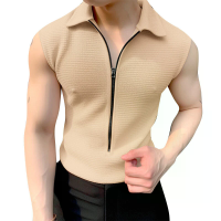 INCERUN Mannen T shirts Mannelijke Comfortabele Kraag Mouwloze Zipper Blouse Streetwear Casual Effen Kleur T shirts Vrij