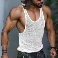 INCERUN Mannen Tank Tops Mesh Transparante O hals Mouwloze Vesten Streetwear Zomer Ademende Mode Herenkleding S 5XL