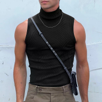 INCERUN Mannen Tanktops Mode vooruitstrevende Mannen Effen Kleur Gebreide Hoge Hals Mouwloze Zomer Comfortabele Herentop