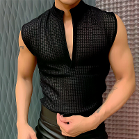 INCERUN Mannen Textured V Hals Mouwloze Tank Micro Doorzichtig Comfortabele Ademend Vest