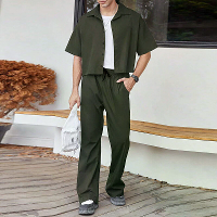 INCERUN Mannen Twee Stukken Set Mode Effen Kleur Korte Shirt + Broek Zomer Casual Dagelijkse Kleding Set