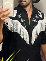 Mens Geborduurd Fringe Lange Mouw Shirt