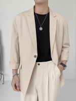 Mens Solid Lapel 3/4 Sleeve Casual Blazer