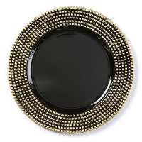 Inge Christmas kaarsbord   zwart met gouden steentjes   kunststof   33 cm   onderbord