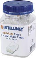 Intellinet 502399 Intellinet verpakking van 100 stuks Cat5e modulaire RJ45 stekkers UTP 3 voudige klem voor massieve draad 100 stekkers per pot 502399