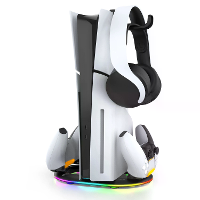 Voor PS5 Slim Verticale Stand met RGB LED verlichting en PS5 Slim controller Snellader voor PS5 Slim