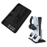 PS5/PS5 Slim Koelventilator Stand met RGB verlichting Dubbele Controller Oplaaddock Hoofdtelefoonhouder Meerdere USB poo
