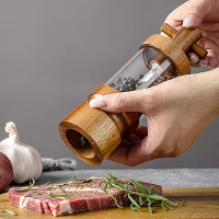 IPRee 1PCS Creatieve Pepermolentje Acacia hout gemaakt Doorzichtig acryl fijnmaler pepermolen voor thuisgebruik keuken l