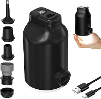 IPRee 3 in 1 Elektrische Luchtpomp met Batterij voor Opblaasbed, Vacuümzakken, 5 Campingmondstukken en Snelle Zwellings 