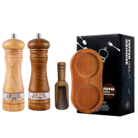 IPRee 6 Inch Handmatige Pepermolen met Acacia Houtbewerking en keramische kern, Verstelbaar van grof naar fijn, Houten z