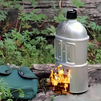 IPRee Aluminium Water Kruik Bekertje Houten Kachel Pouch Set Draagbare Militaire Kruik voor Buiten Kamperen Overlevingse