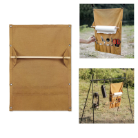 Draagbare Camping Handdoek Opberg Rek Bestek Opbergzak Multi Pocket Canvas Buiten Wandelen Servies Hangende Houder