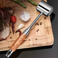IPRee Dual Sided Rvs Vleeshamer Rozenhouten Handvat Keuken Gereedschap voor Steak Zacht maken Slaan Ponder voor Rundvlee