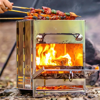 IPRee Opvouwbare RVS Oven Draagbare Houtbranders Camping Houtkachel Mini BBQ Grill Draagtas Campingbenodigdheden Houtver