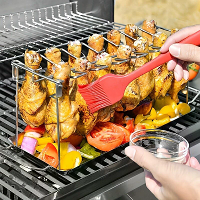 IPRee Outdoor Picknick Grillset 14 Sleuven Kippenpootvleugelrek   Roestvrijstalen Roosterstand | voor Roker & Grill Vouw