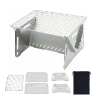 IPRee Outdoor RVS Draagbare Vouwbare Kaart Kachel Buitenkool BBQ Grill voor Kamperen, Lichtgewicht Vuurschaal voor Koken