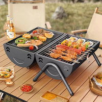 Xmund Zesdelige Barbecue Grill voor Thuisgebruik, Geschikt voor zowel Grillen als Frituren, Draagbare Kleine Dubbelzijdi