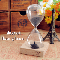 Iron Powder Magnet Hourglass With Wooden Holder Desk Toy