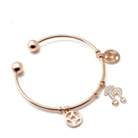 Italina 18k Rose Gold Plated Sheep Coins Charm Open Bangle Bracelet