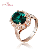 Italina Rose Gold Crystal Finger Ring Emerald Wine Red Women Jewelry