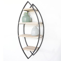 Wandrek ovaal met 4 houten plankjes   26x60 cm