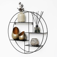 Zwart metalen wandrek met 4 plankjes   Rond   50x10 cm